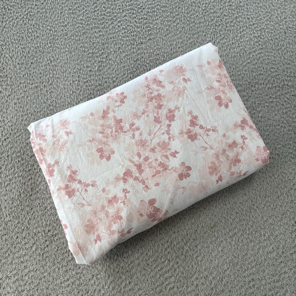 Ralph Lauren King Flat Sheet 91x101 Dusty Rose Blush Watercolor Floral Cotton